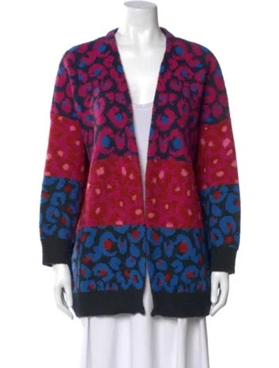 Pre-owned Farm Rio Printed V-neck Sweater In Pink