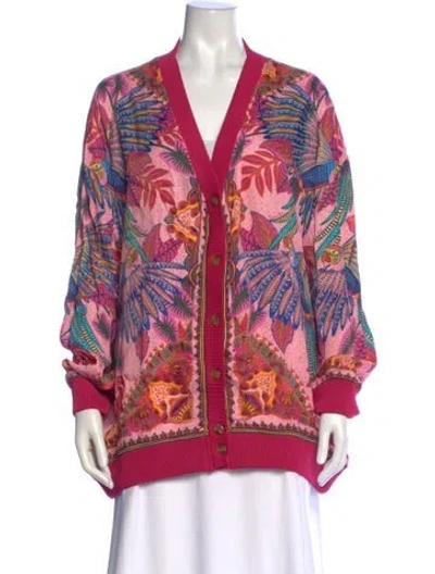 Pre-owned Farm Rio Printed V-neck Sweater In Pink
