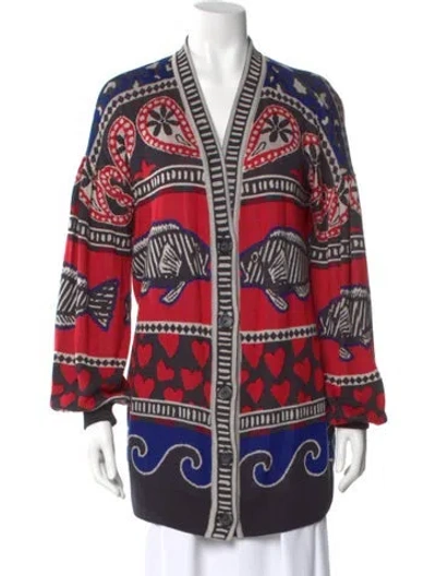 Pre-owned Farm Rio Printed V-neck Sweater In Red