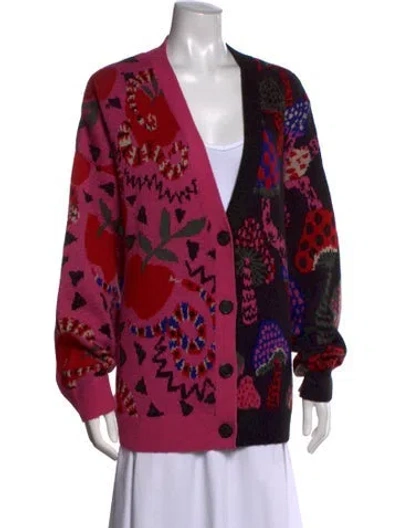 Pre-owned Farm Rio Printed V-neck Sweater In Red