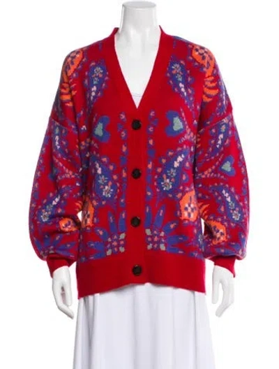 Pre-owned Farm Rio Printed V-neck Sweater W/ Tags In Red