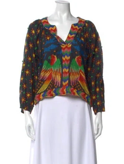 Pre-owned Farm Rio Printed V-neck Top In Blue