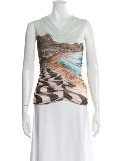 Pre-owned Farm Rio Printed V-neck Top W/ Tags In Multi