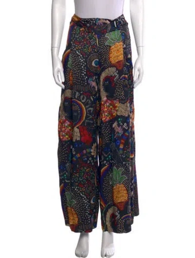Pre-owned Farm Rio Printed Wide Leg Pants In Blue