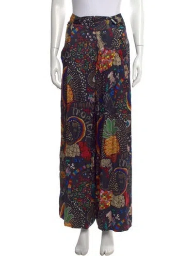 Pre-owned Farm Rio Printed Wide Leg Pants In Blue