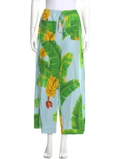 Pre-owned Farm Rio Printed Wide Leg Pants In Green