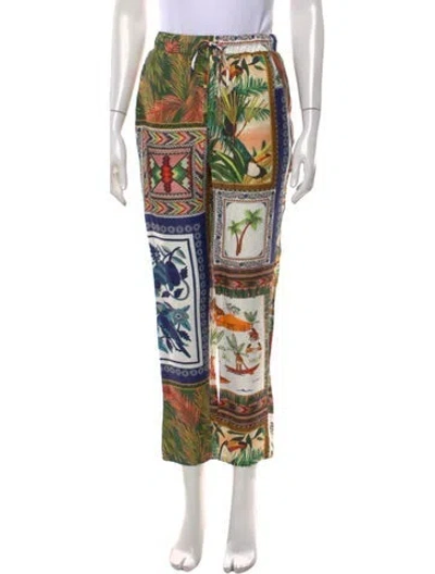 Pre-owned Farm Rio Printed Wide Leg Pants In Green/white