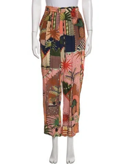 Pre-owned Farm Rio Printed Wide Leg Pants In Pink