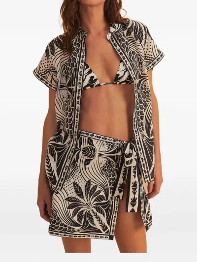 Farm Rio Printed Wrap Skirt In White