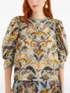 Farm Rio Puff-sleeve Floral Blouse In Blue