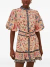 Farm Rio Cream Superbloom Tapestry Puff Sleeve Mini Dress In Neutral