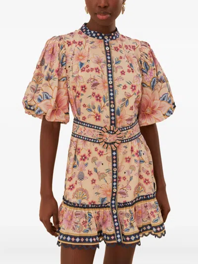 FARM RIO PUFF-SLEEVE FLORAL-PRINT MINI DRESS