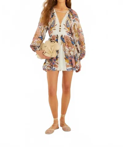 Farm Rio Puff Sleeve Mini Bubble Dress In Sea Garden Off-white In Multi