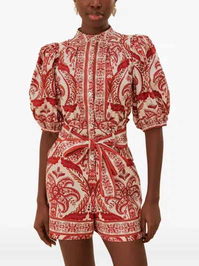 Farm Rio Tropical Cameo Off-white Romper In Red