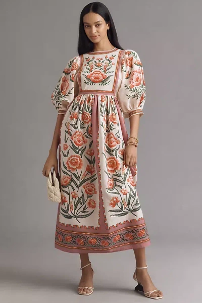 Farm Rio Puff-sleeve Printed Dress In Multi