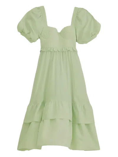 Farm Rio Puffed Short-sleeve Midi Dress In Green