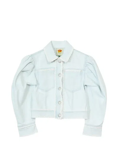 Farm Rio Puffed Sleeves Trim Jacket In Blue