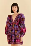 Farm Rio Purple Maxi Flowers Mini Dress In Maxi Flowers Purple
