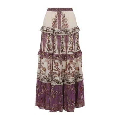 Farm Rio Purple Paisley Calf Length Skirt In Multi