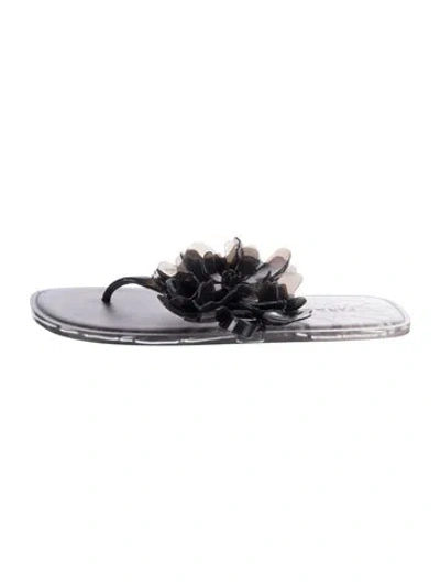 Pre-owned Farm Rio Pvc Floral Print T-strap Sandals In Black