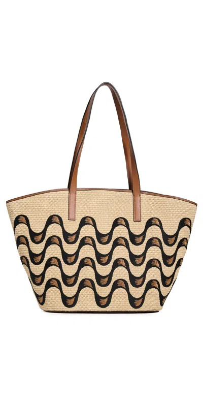 Farm Rio Raffia Basket Large Tote Bag Natural Raffia And Black
