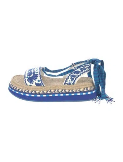 Pre-owned Farm Rio Raffia Floral Print Espadrilles In Blue