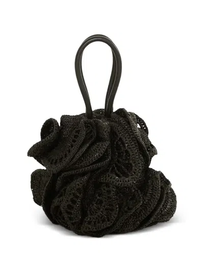 Farm Rio Raffia Flower Tote Bag In Black
