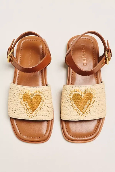 Farm Rio Raffia Heart Sandals In Brown
