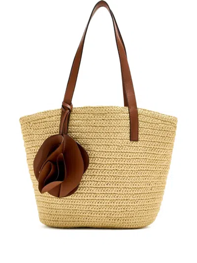Farm Rio Raffia Leather-handle Tote Bag In Neutral