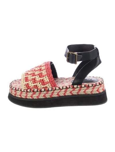 Pre-owned Farm Rio Raffia Patterned Espadrilles