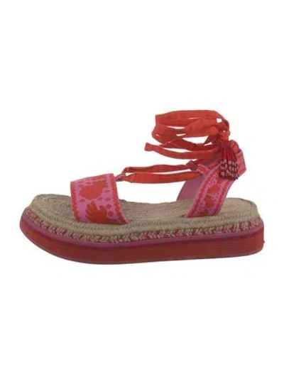 Pre-owned Farm Rio Raffia Printed Espadrilles In Red