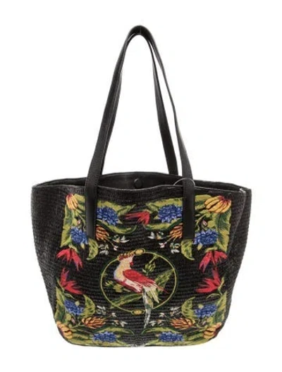 Pre-owned Farm Rio Raffia Tote In Black