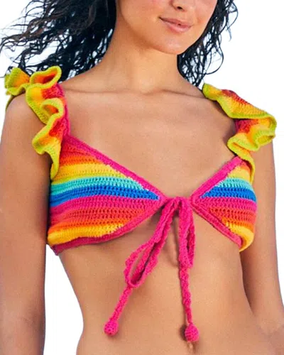Farm Rio Rainbow Crochet Bikini Top In Multi