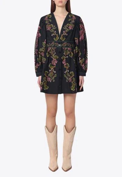 FARM RIO RAVENALA FLORAL PRINT MINI DRESS