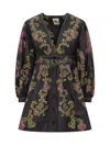 Farm Rio Ravenala Floral-print Cotton-poplin Mini Dress In Black
