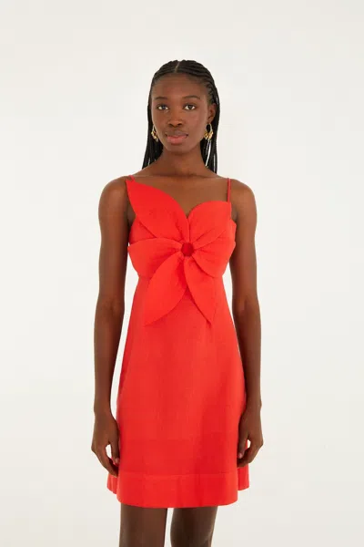 Farm Rio Red 3d Flower Lenzing Ecovero Euroflax Mini Dress