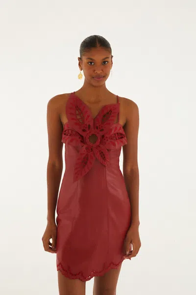 Farm Rio Red 3d Richelieu Flower Leather Mini Dress