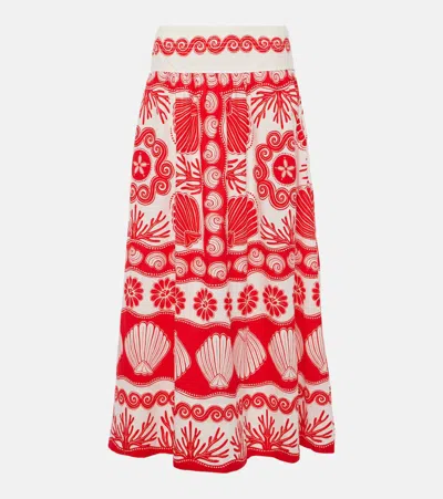 Farm Rio Red Ainika Shell Linen-blend Maxi Skirt