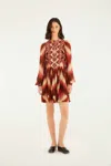 Farm Rio Red Amanda Stripes Tapestry Quilted Mini Dress In Brown