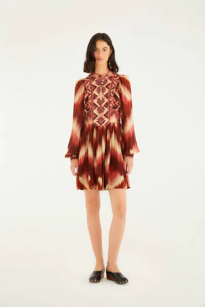 Farm Rio Red Amanda Stripes Tapestry Quilted Mini Dress In Brown