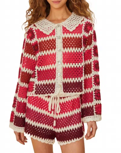 FARM RIO RED COLORFUL CROCHET TILES SHORTS IN MULTI