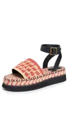 Farm Rio Red Crochet Flatform Espadrilles Red In Red