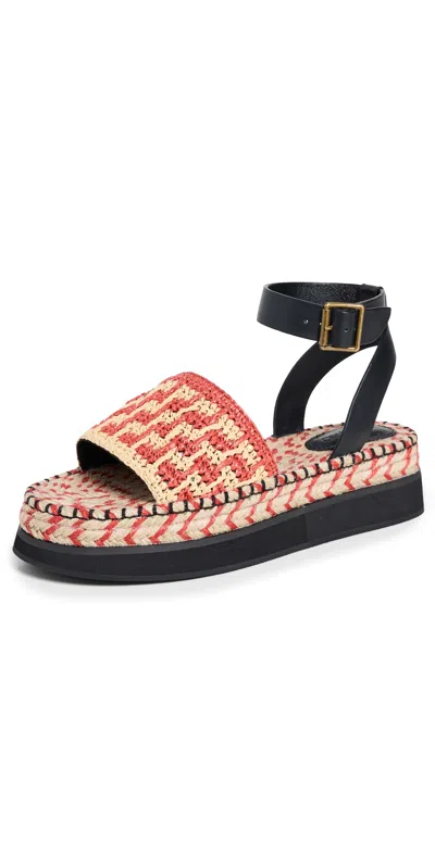 Farm Rio Red Crochet Flatform Espadrilles Red