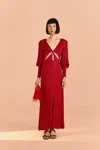 Farm Rio Red Cut Out Long Sleeve Lenzing Ecovero Viscose Maxi Dress In Red