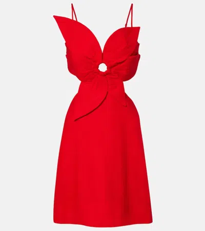 FARM RIO RED FLOWER LINEN-BLEND MINIDRESS