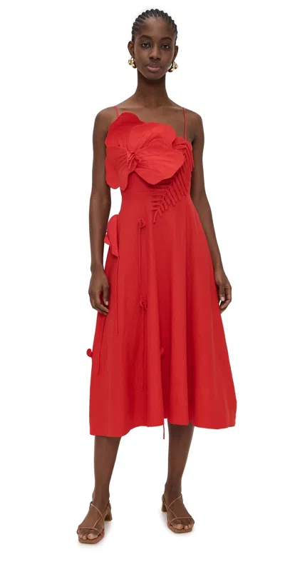 Farm Rio Red Garden Sleeveless Midi Dress Red