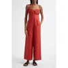 Farm Rio Red Petals Cup Wide Leg Linen Jumpsuit In Red