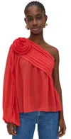 Farm Rio Red Rose One Shoulder Blouse Red In Red