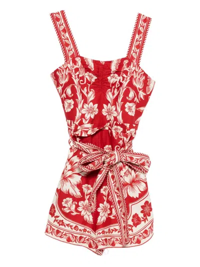 Farm Rio Guanacaste Gathering Print Romper In Red
