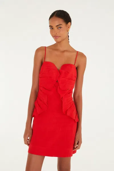 Farm Rio Red Sleeveless Flower Euroflax Premium Linen Mini Dress